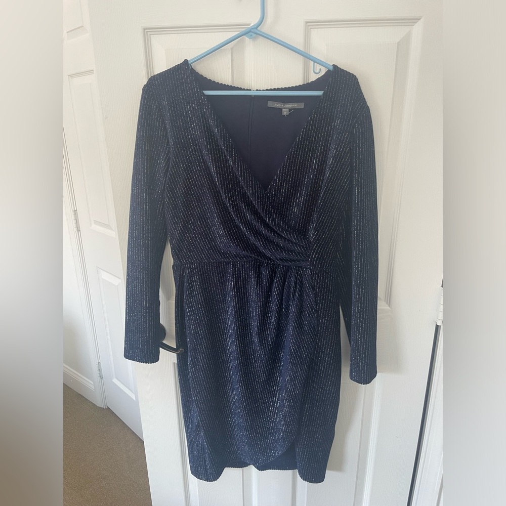 Julia Jordan Shimmering Navy Long Sleeve Dress